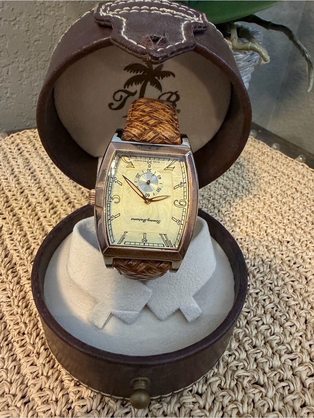 Tommy Bahama Brown Woven Leather Strap Watch with Cream Dial